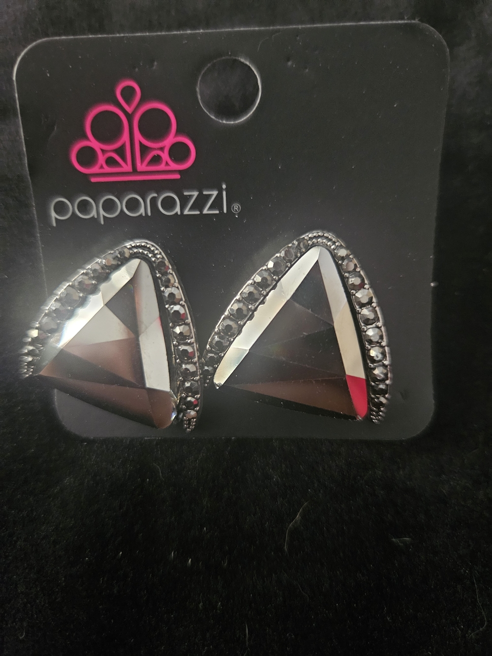 paparazzi Smoky Gray Triangle Crystal Studs